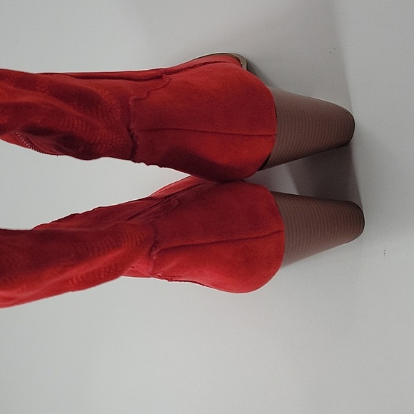 Red Suede Knee-High Boots - Picture 12 of 16
